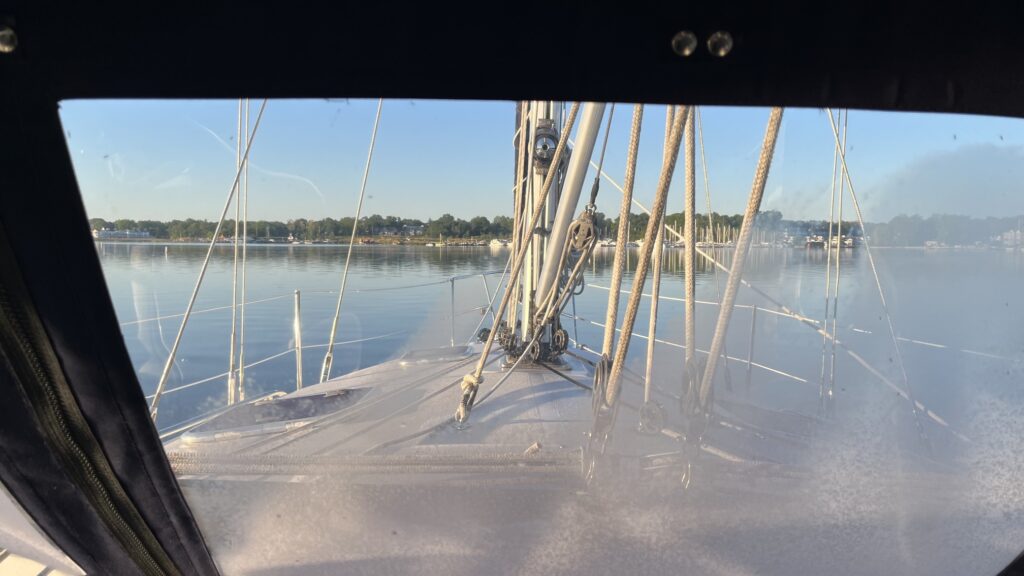 The morning was cool and the windows had fogged